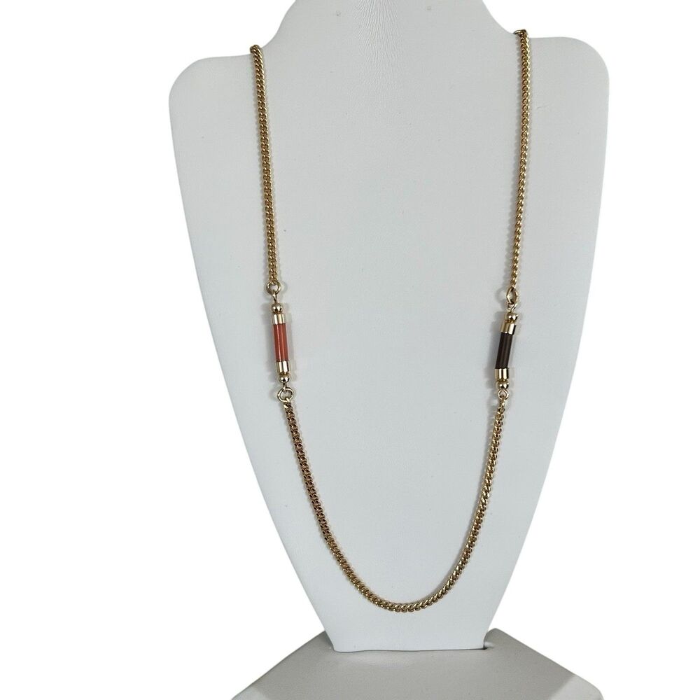 Vintage Sarah Coventry COV Gold Tone 17" Necklace Orange Brown Accents Signed